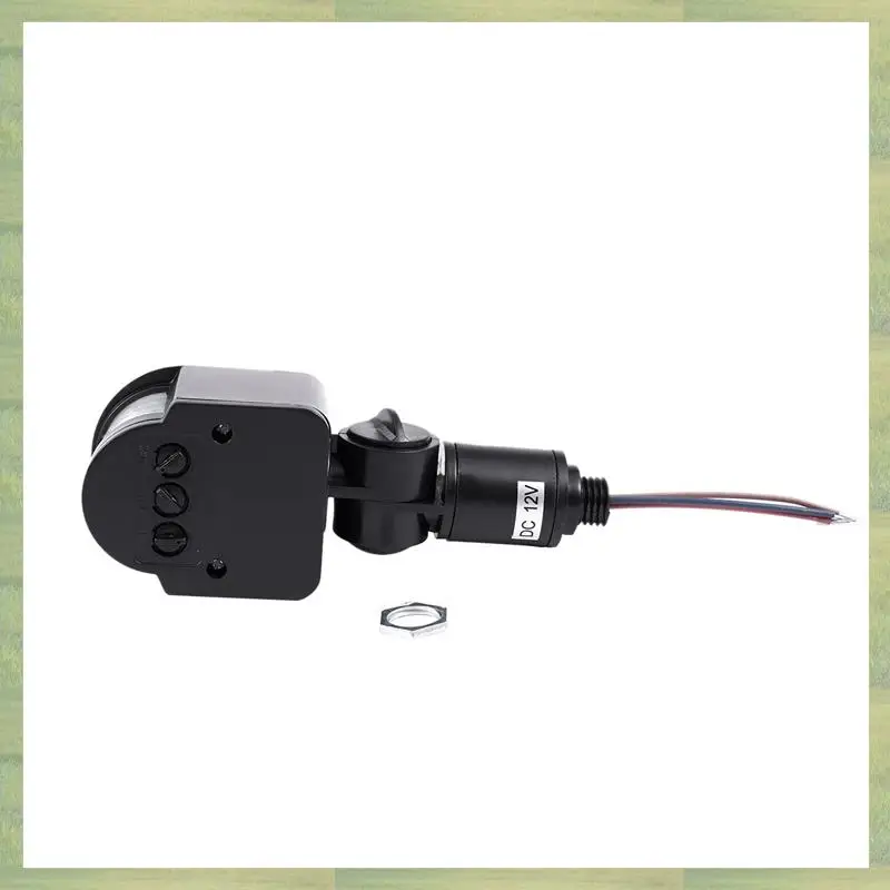 N15R-8X Outdoor 12V DC Automatic Infrared PIR Motion Sensor Switch For LED Light, Black