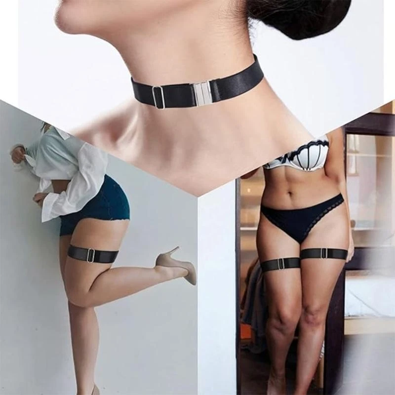 

R1WE Women Stockings Leg Harness Elastic Garter Antiskid Adjustable Thigh High Garter Belt with Metal Buckled for Thick Thighs