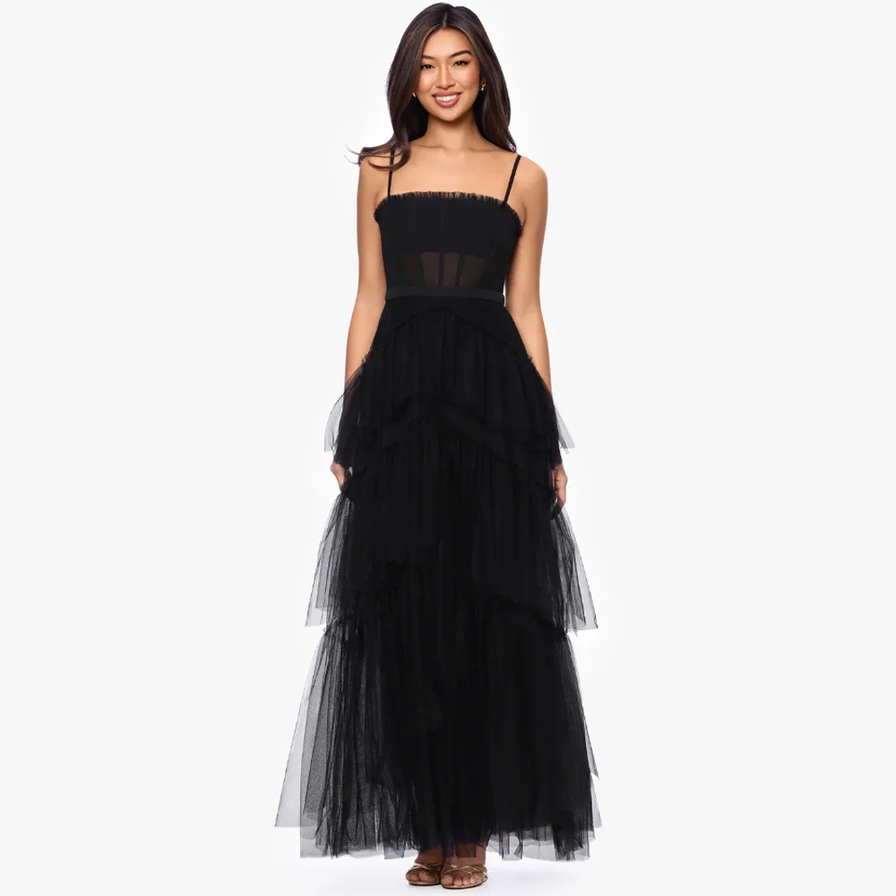 

Customized Women Summer Elegant Mini Dress Sexy Backless Spaghetti Strap Tiered Mesh Layer Dress