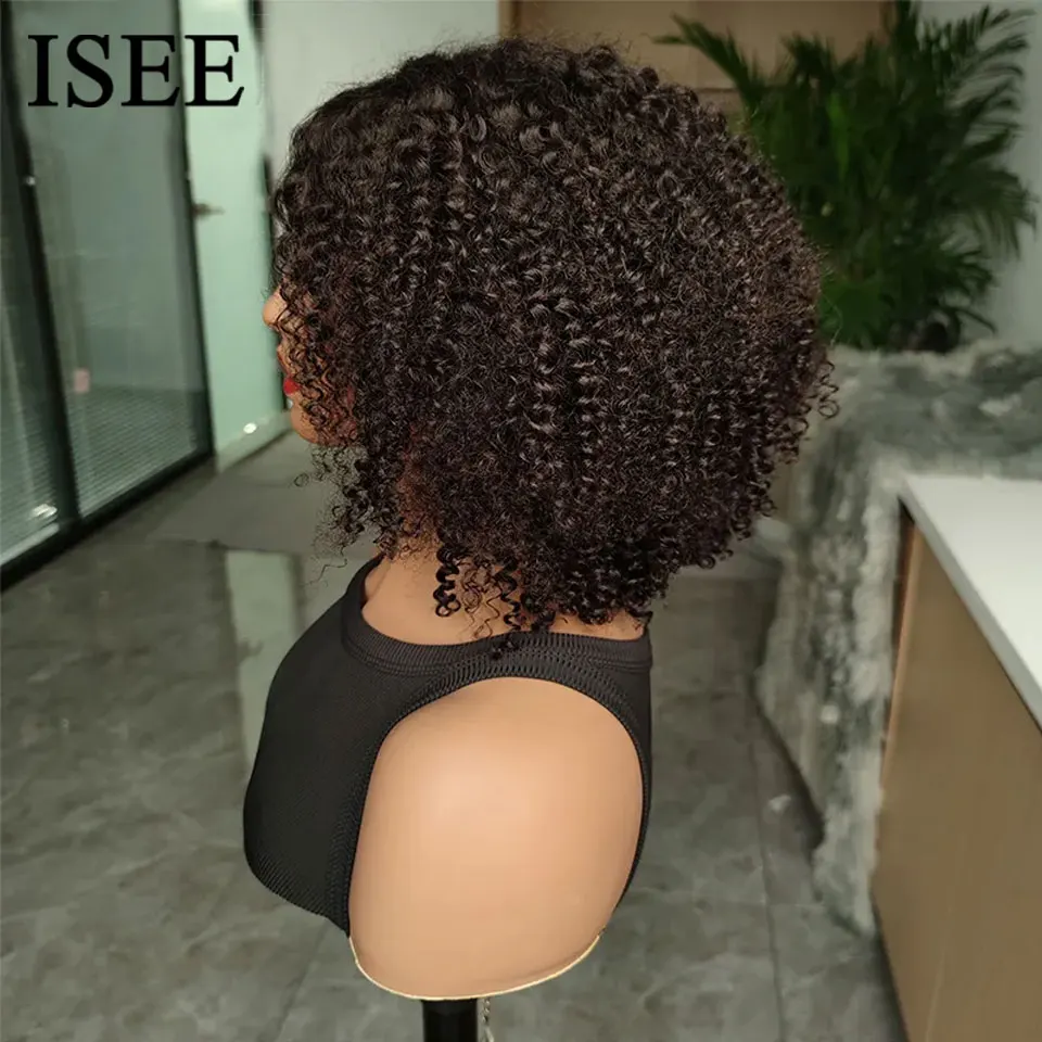 Perruque Bob Lace Wig sans colle brésilienne naturelle-ISEE HAIR, cheveux crépus bouclés, 6x4 HD, Prêt à porter