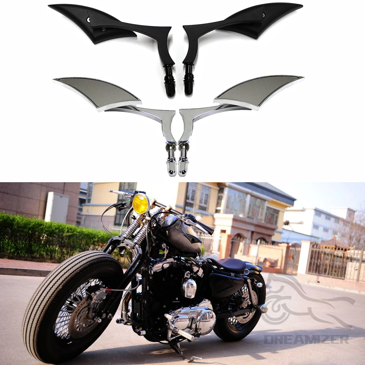 

1Pair 8MM 10MM Motorcycle Blade Rearview Mirrors Cruiser For Harley Davidson Street Glide Street Sport Bike Cruiser Accessories