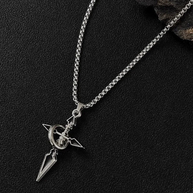 B&C Silver box chain cross arrow pendant necklace goth punk rugged mens street style neck chain