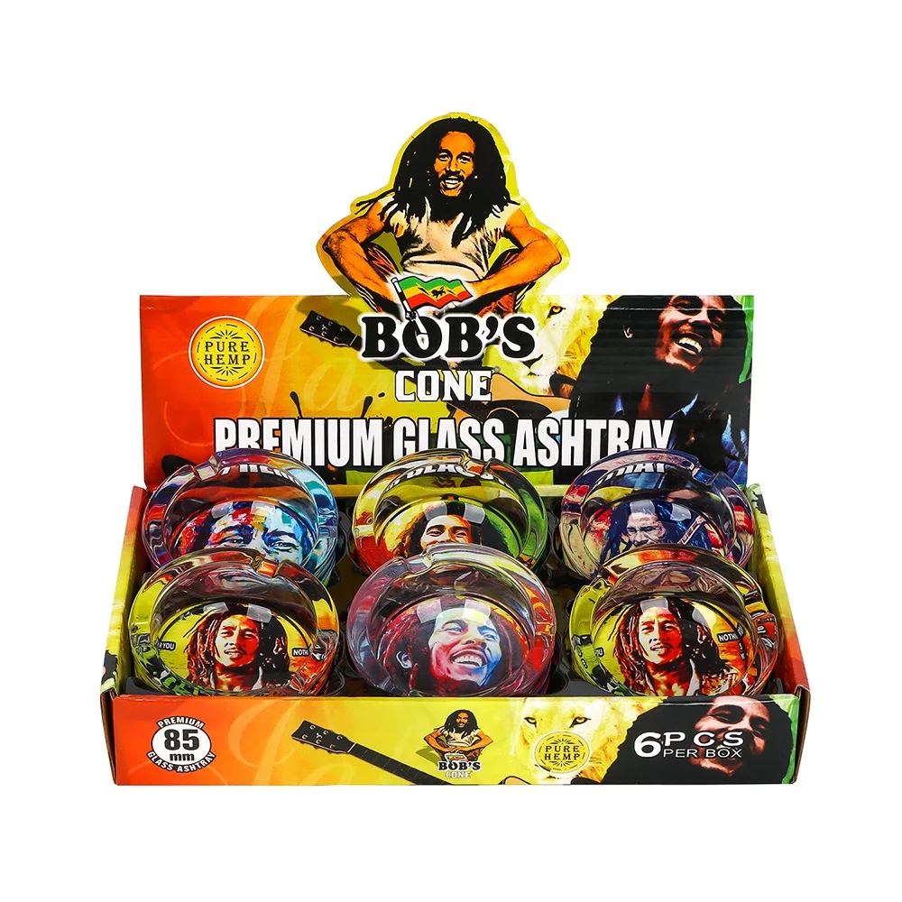 

6Pcs/ Lot 85mm Round Glass Cigar Ashtray with Cigarette Holder Slot for Lighter Burning Tobacco Ash Tray Smoking Accessories