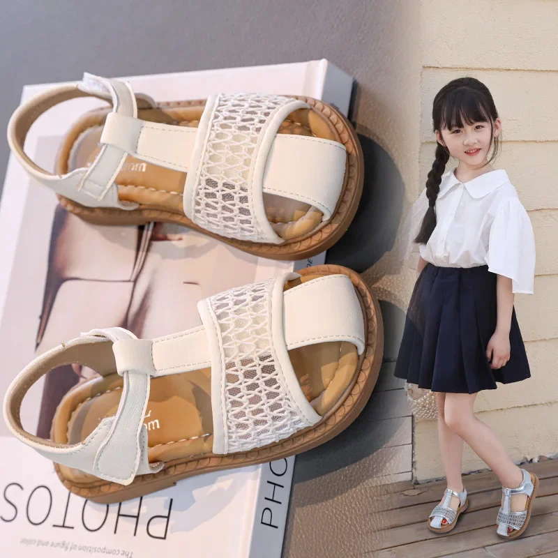 

Girls' Sandals 2025 Summer New Fashion Woven Children's Princess Sandals Soft Sole Non Slip Kid's Roman Beach Shoes For Girls