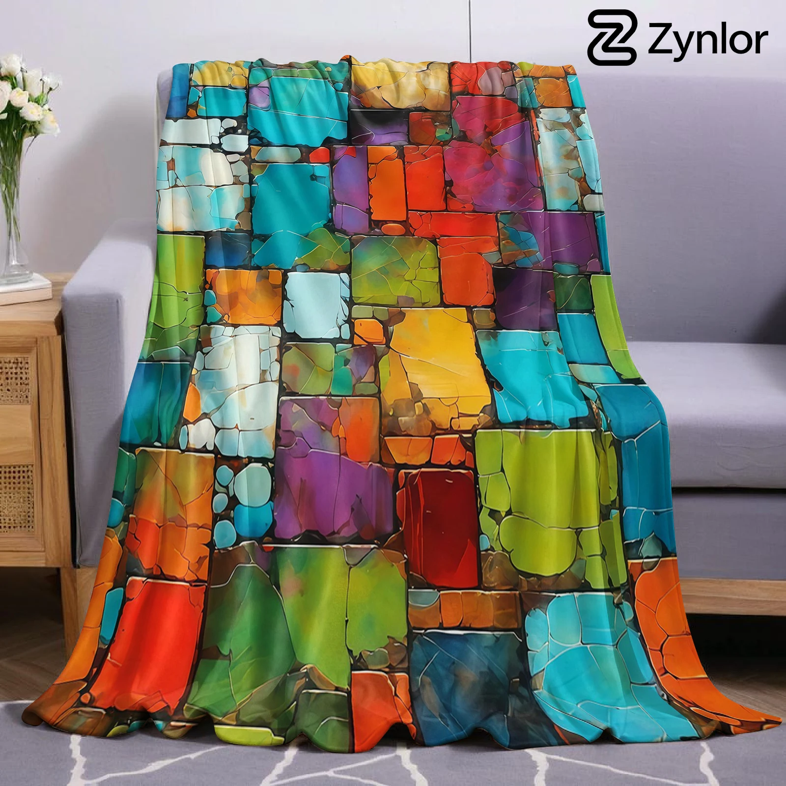 Christmas Throw Blanket - カラーモザイク 軽量マイクロファイバー ソフトクリスマスフリースブランケット 暖かく居心地の良いスローケット ベッド ソファ