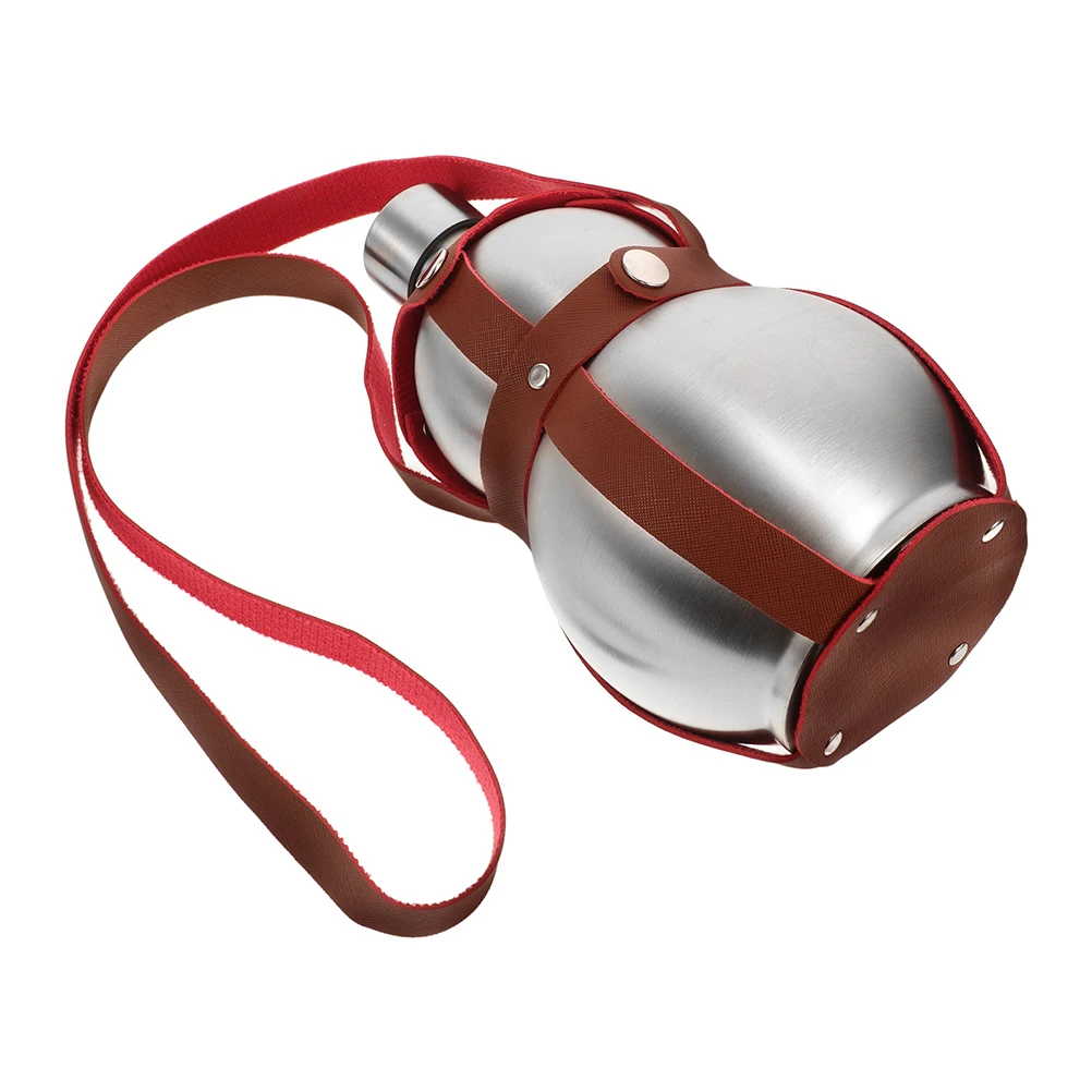 

Stainless Steel Gourd Bottle 500Ml Portable Water Bottle Travel Hiking Picnic With Pu Sleeve Multi-Use Flask For Wine Whiskey
