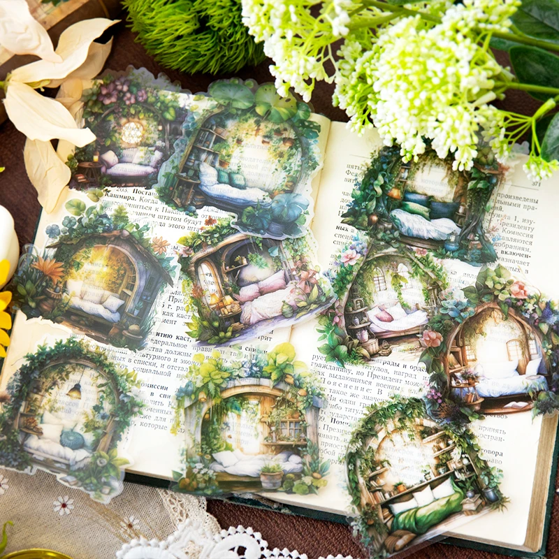 

10 pcs Room style PET Card sticker aesthetic Stick Labels Decorative Diary Album Scrapbooking material junk journal supplies
