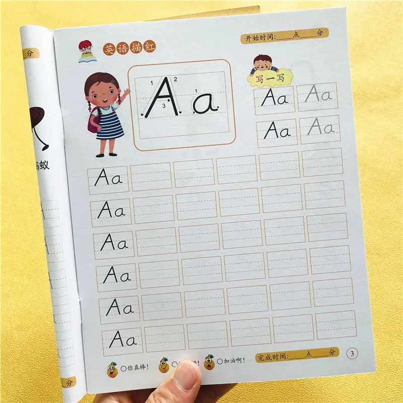 Nuevo libro de escritura en inglés, 48 páginas, cuaderno de ejercicios en inglés para niños en edad preescolar, aprendizaje de letras en inglés,