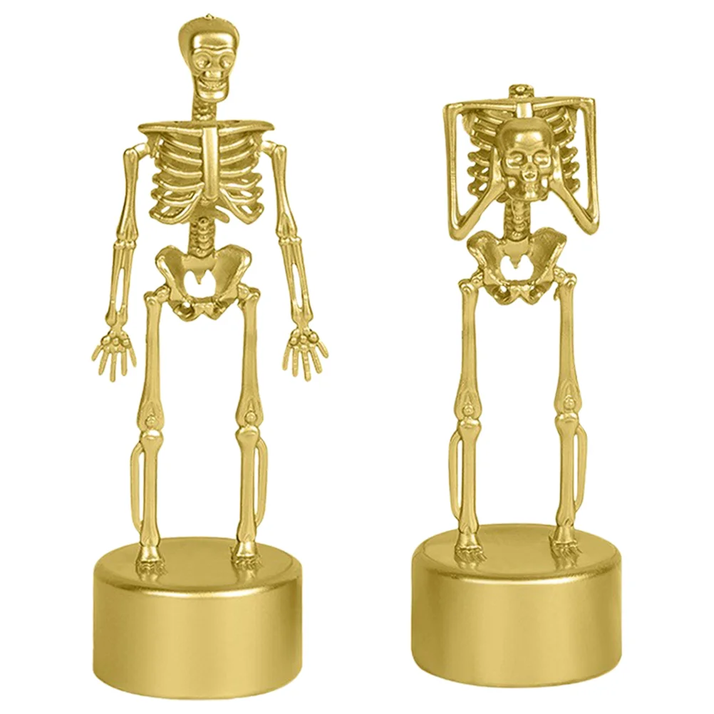 2 Pcs Skull Stand Trophy Halloween Figurine Party Ornaments Decorations Supply Gold Creepy Desktop Plastic Props