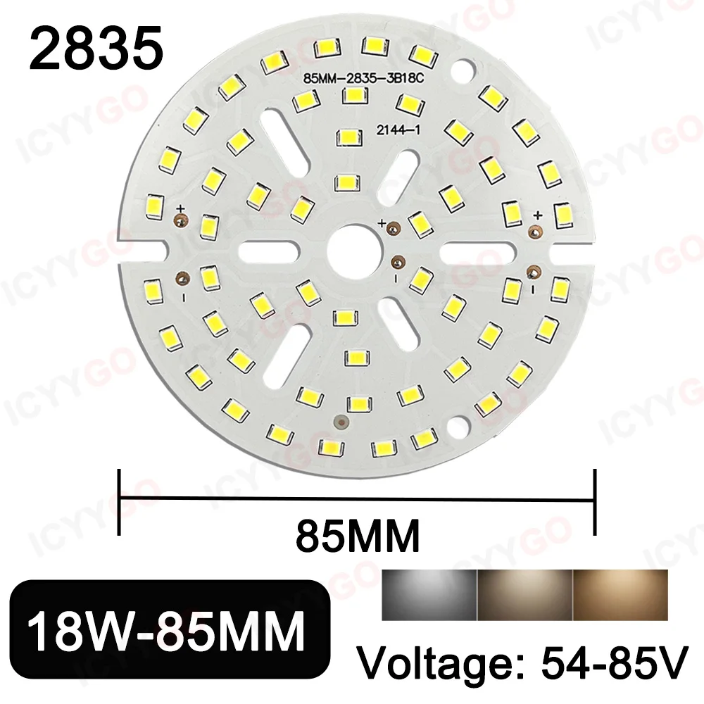 Imagem -03 - Placa de Luz Smd 2835 de 15w 18w Placa de Brilho de Lâmpada Led Placa de Luz Pcb com Led Adequada para Lâmpada Led Faça Você Mesmo 85 mm