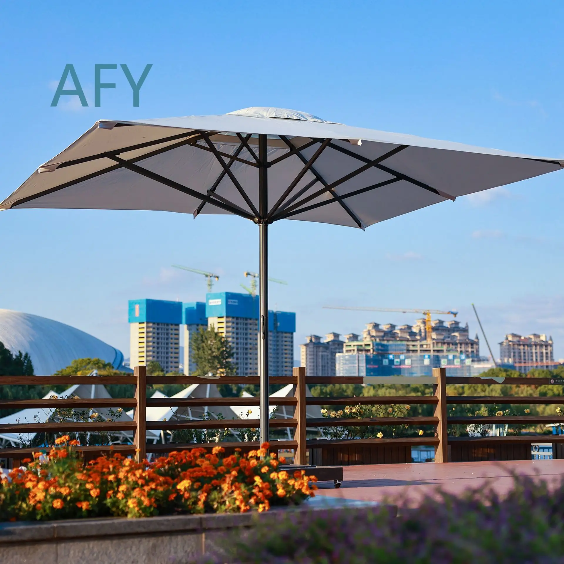 Extra Thick Straight Rod Large Square Outdoor Parasol for Courtyard Garden Patio Stall Use Aluminum Alloy Luxury Sun Shade