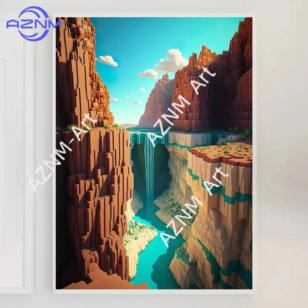 Mine Game Pixel Craft Landscape Canvas Painting Living Room Game Room Modern Wall Art Home Decor