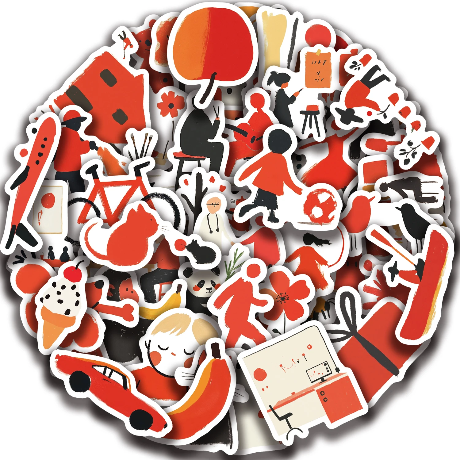 50PCS Bold Minimalism Code Red Stickers for Laptops Notebooks Mobile Phone Cases Thermos Cups Decorative Waterproof Stickers
