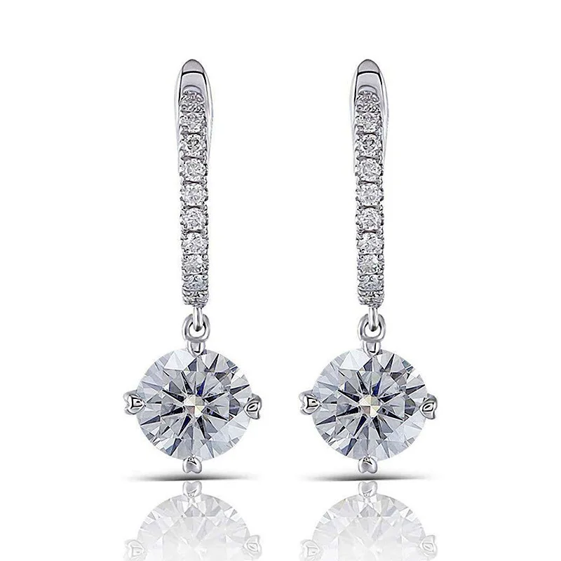 New Fashion Women 925 SIlver Needle Earrings Shiny Crystal Cubic Zircon Stone Earrings Female Contracted Hot Jewelry Girl Gift