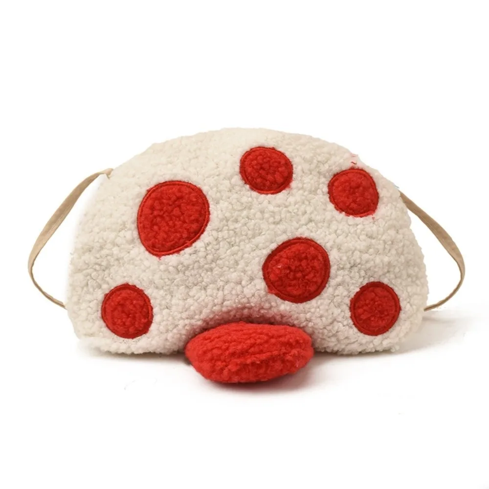 Cute Cartoon Mushroom Shoulder Bags Soft Faux Lamb Wool Kids Handbags Crossbody Bag Girls