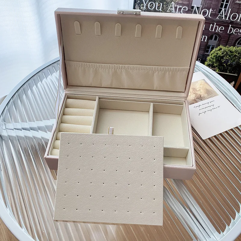Large Square Jewelry Box, Solid Color Leather Storage