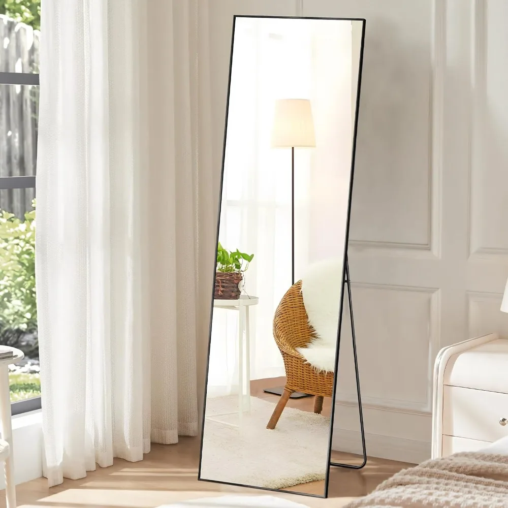 Specchio a figura intera con supporto, specchio da pavimento 59 ''x 16'' con telaio in lega di alluminio per camera da letto, specchio a tutta massa in piedi