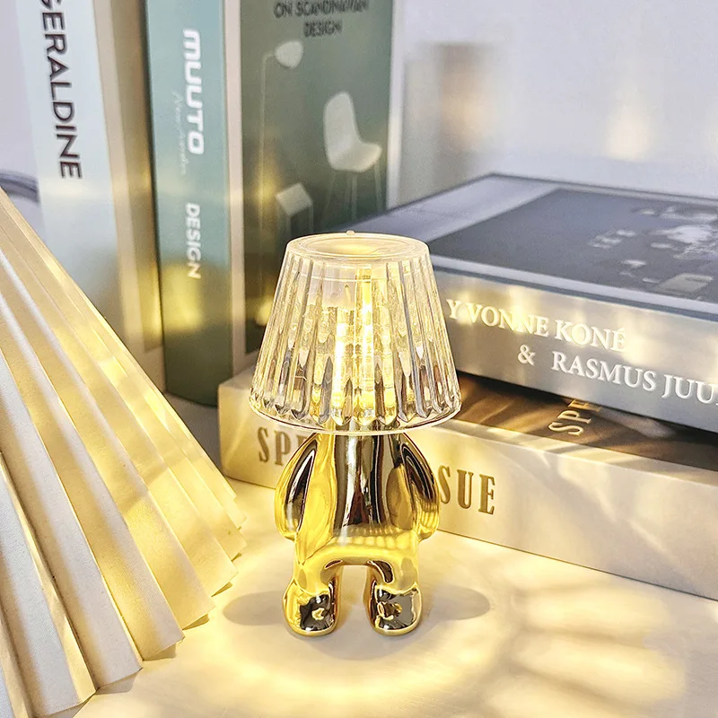 New Electroplating Small Gold Statue Creative Decoration Living Room Glowing Night Lights Bedroom Desktop Table Lamp