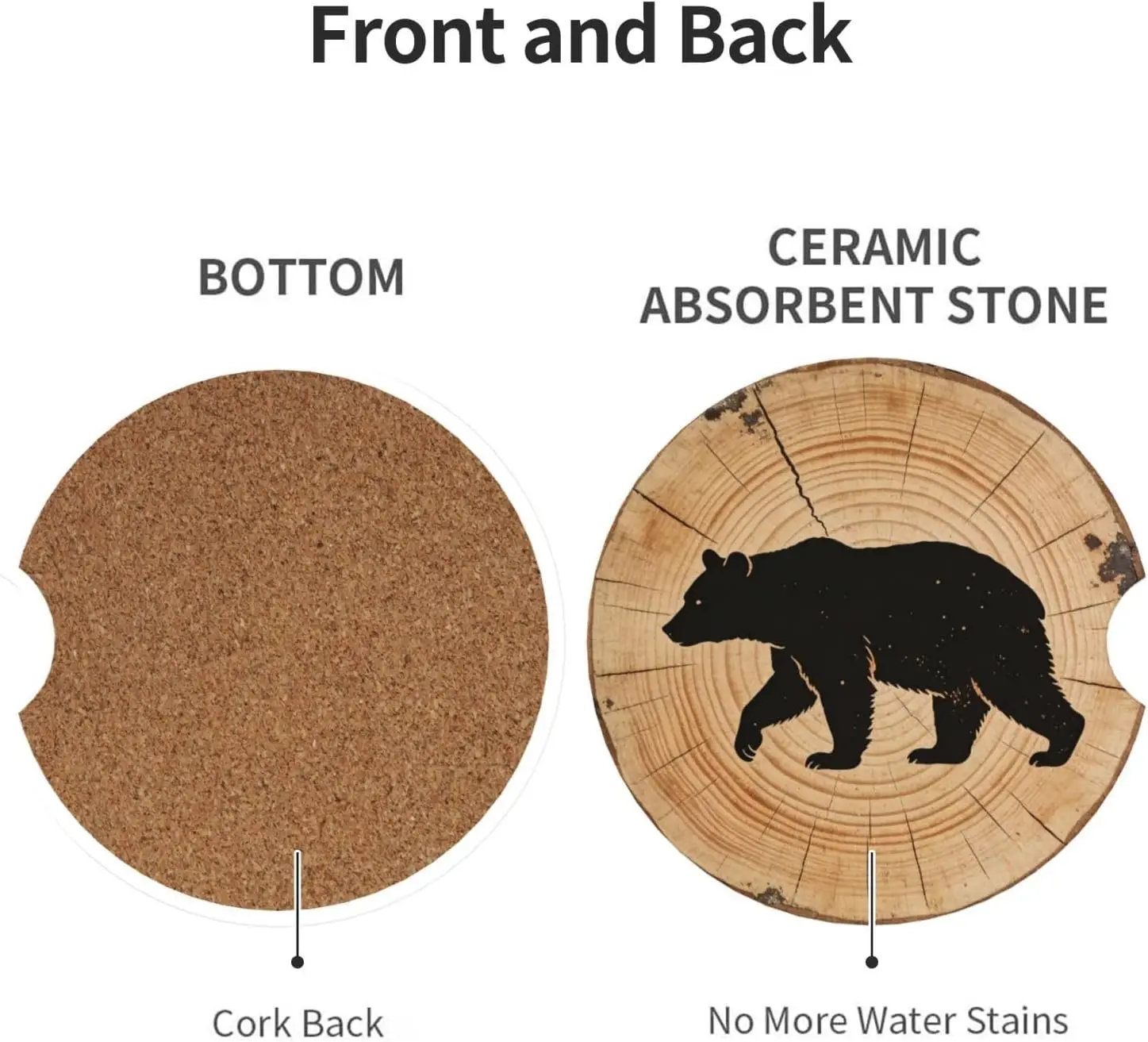 Bear 2 Pack Car Cup Holder Coasters Ceramic Drink Coasters | Absorbent 2.56