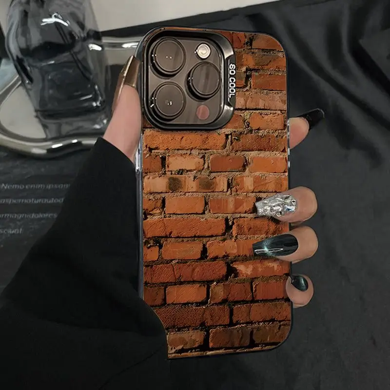 

Brick pattern design phone case for iPhone 16 15 14 13 12 11 Pro/ Max/Plus shock-proof rear cover anti-fingerprint