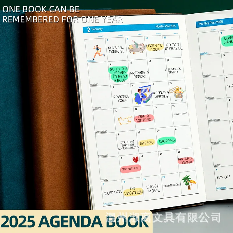 2025 English Calendar Book 365 Days Daily Planner Weekly Planner Book A5 Notepad weekly organizer agendas school