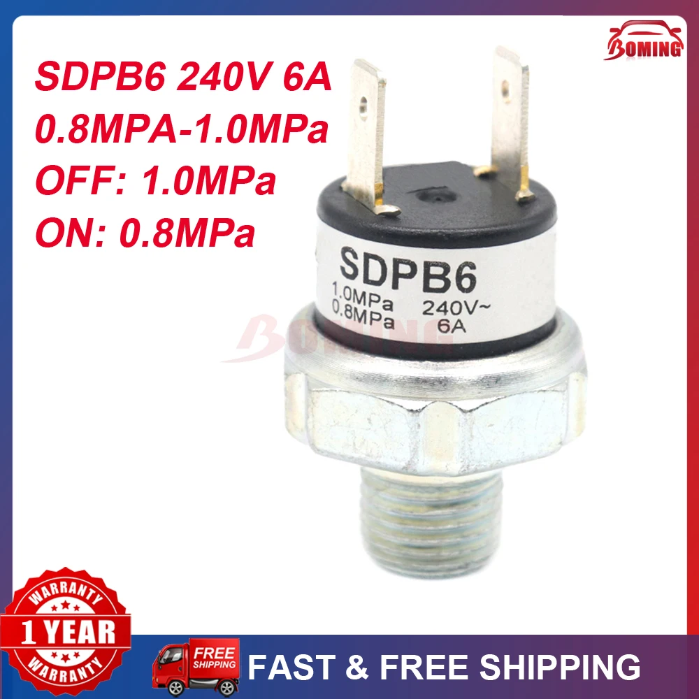 0.8MPa-1.0MPa 240V 6A SDPB6 OFF 1.0MPa ON 0.8MPa For Train Horn Air Compressor Pressure Control Switch Tank Mount Thread Valve