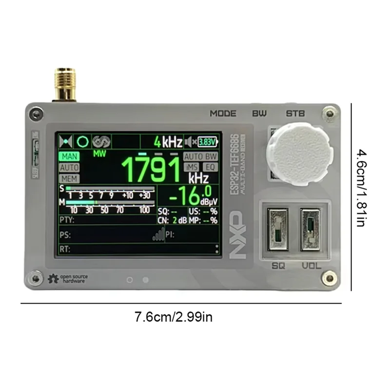 ABKQ-TEF6686 rádio dsp 2.0 Polegada tela ips esp32 rádio de banda completa fm/lw/mw/sw receptor de rádio de ondas curtas com antena donut
