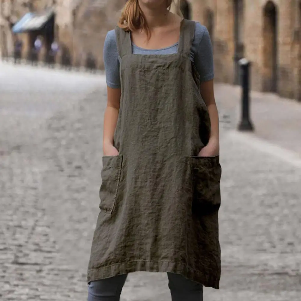 Fashionable Garden Apron Reusable Breathable with Pockets Pure Wide Shoulder Bakery Apron