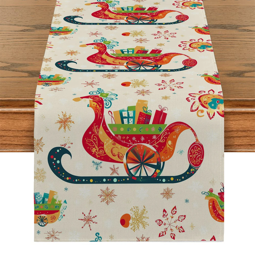 Christmas Sleigh Cartoon Gift Box Table Runners Dresser Table Decor Farmhouse Dining Table Runner Holiday Party Decoration