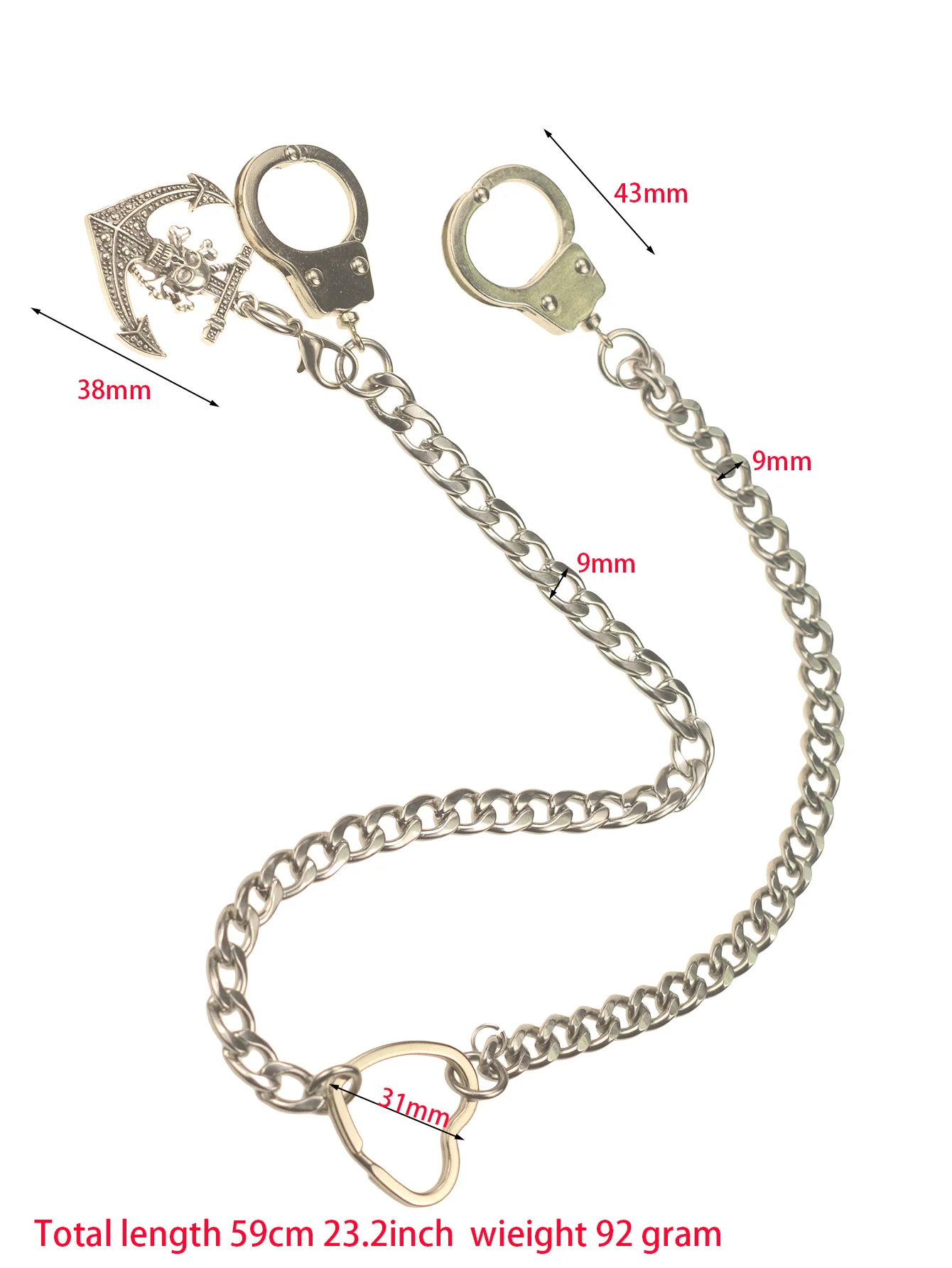 23 inch long Cuban Miami stainless steel link jean trouses key chain  street dance necklace choker hand cuff skull heart keyring