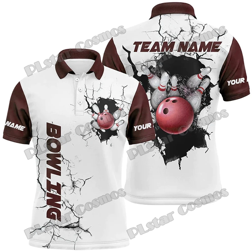 Polo de Bowling y Pins Strike Bowling para hombre, camisa con nombre personalizado, estampado 3D, informal, Unisex, verano, WK251