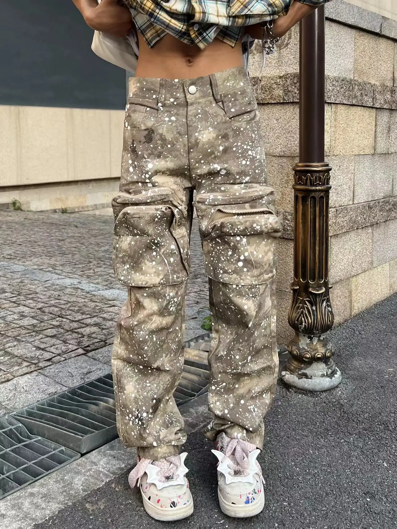 American High Street Inkjet Overalls Men's and Women's Clothing 2023 New Wasteland Style Fashion Camouflage Pants