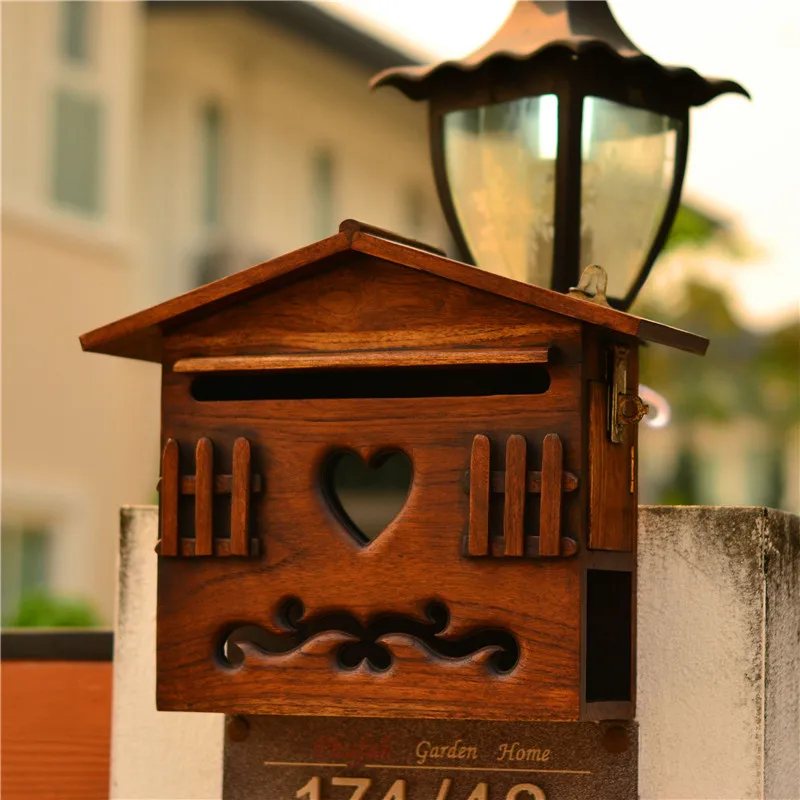 

Thailand home accessories letter box, wooden utility bill villa gate hanging storage box, mailbox POSTES hanging on the wall