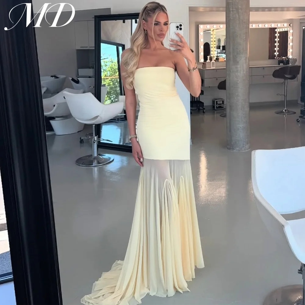 

MD Elegant Yellow Evening Gown Dress Mermaid Chiffon Sleeveless Floor-Length Matte and Elastic فساتين سهرة customised 2025 2025