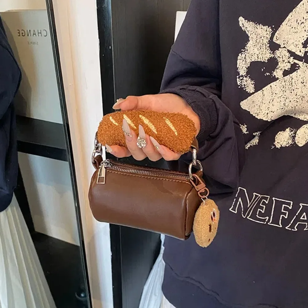 

Small PU Leather Shoulder Bag Plush Waterproof Cookie Hot Dog Handbag Adjustable Strap Creative Cartoon Crossbody Bag Female