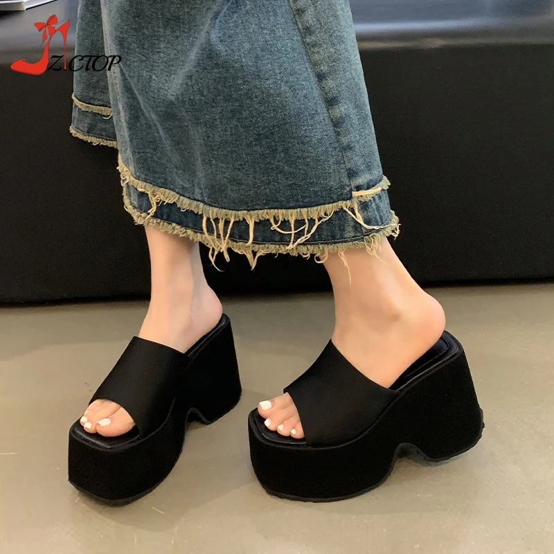 

Platform Sandals for Women Open Toe Thick Soled Wedge High Heels Ladies Shoes Summer Outdoor Slippers Black Plus Size 41 42