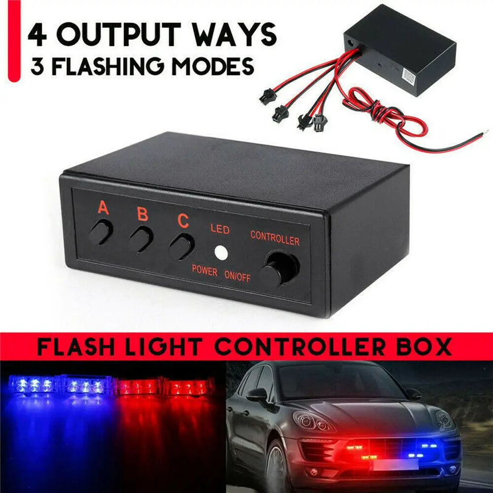 

12V 4 Ways LED Strobe Flash Light Controller Box with 3 Flashing Modes for Car Truck LED Lights Easy Install Lightweight Casing