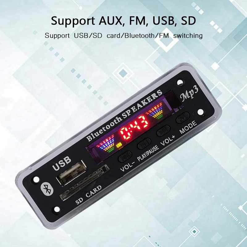 Placa decodificadora de Audio Bluetooth 5,0, módulo de Audio Mp3, USB AUX SD FM, módulo de placa decodificadora de Radio para piezas de accesorios de coche, 12V