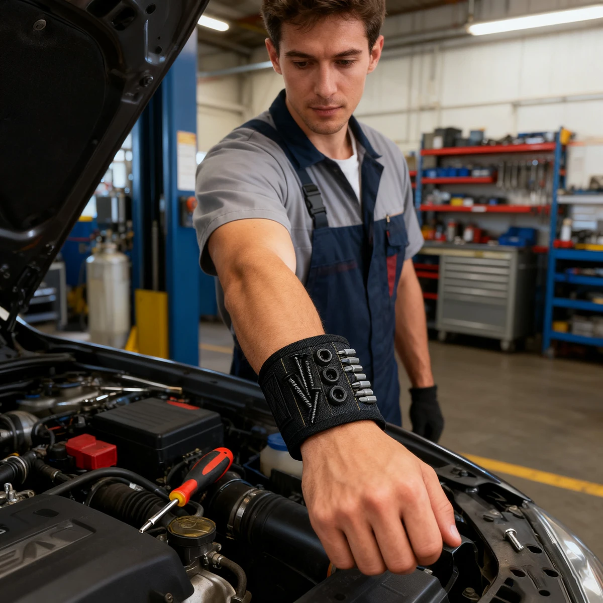 سوار معصم مغناطيسي للأدوات، حزام أدوات خفيف الوزن، مسامير تثبيت مغناطيسية محمولة، لقم حفر الأظافر، مجموعة أدوات العمل