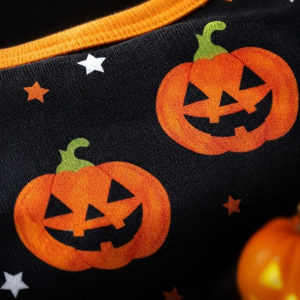 Fashion Breathable Halloween Pet Dress Color-blocking Comfortable Dog Pumpkin Print Dress Soft Pet Party Wear All-Season