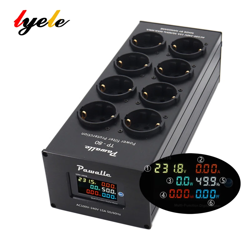 Tp80 Power Filter Socket Noise Reduction Overload Protection Voltage Display Function Audio Amplifier European Plug Board