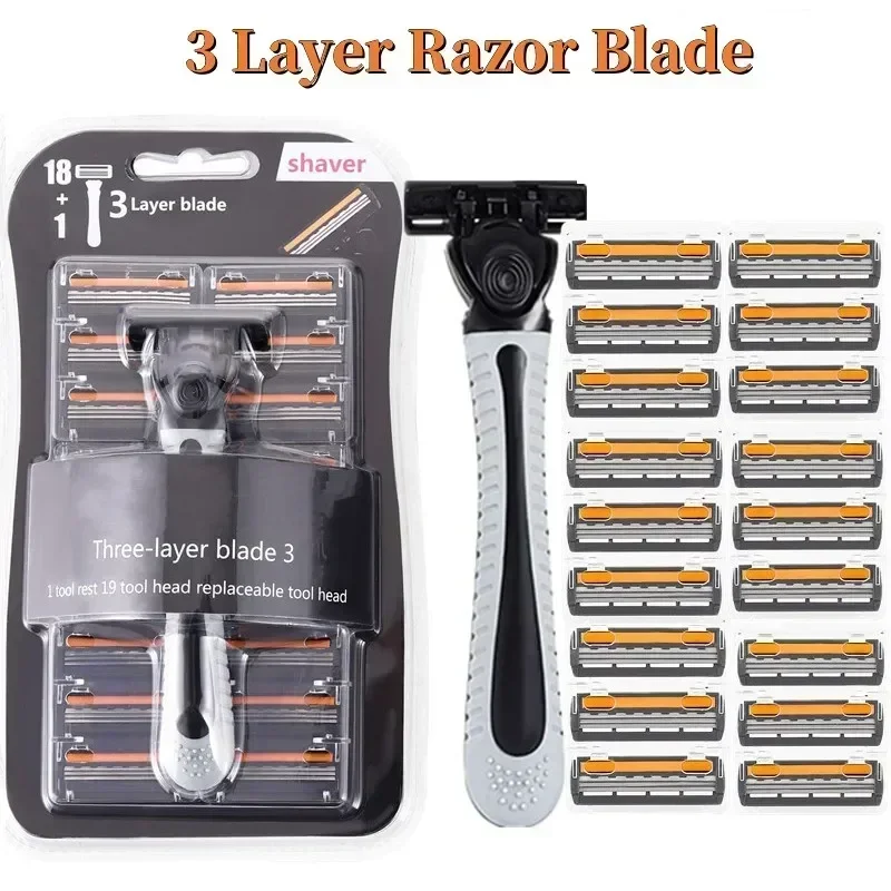 Men's Shaving Blades Three Layer Blade Shaver Barber Razor Reusable Safety Razor Imported Blade Multi Tool Head Change Blades