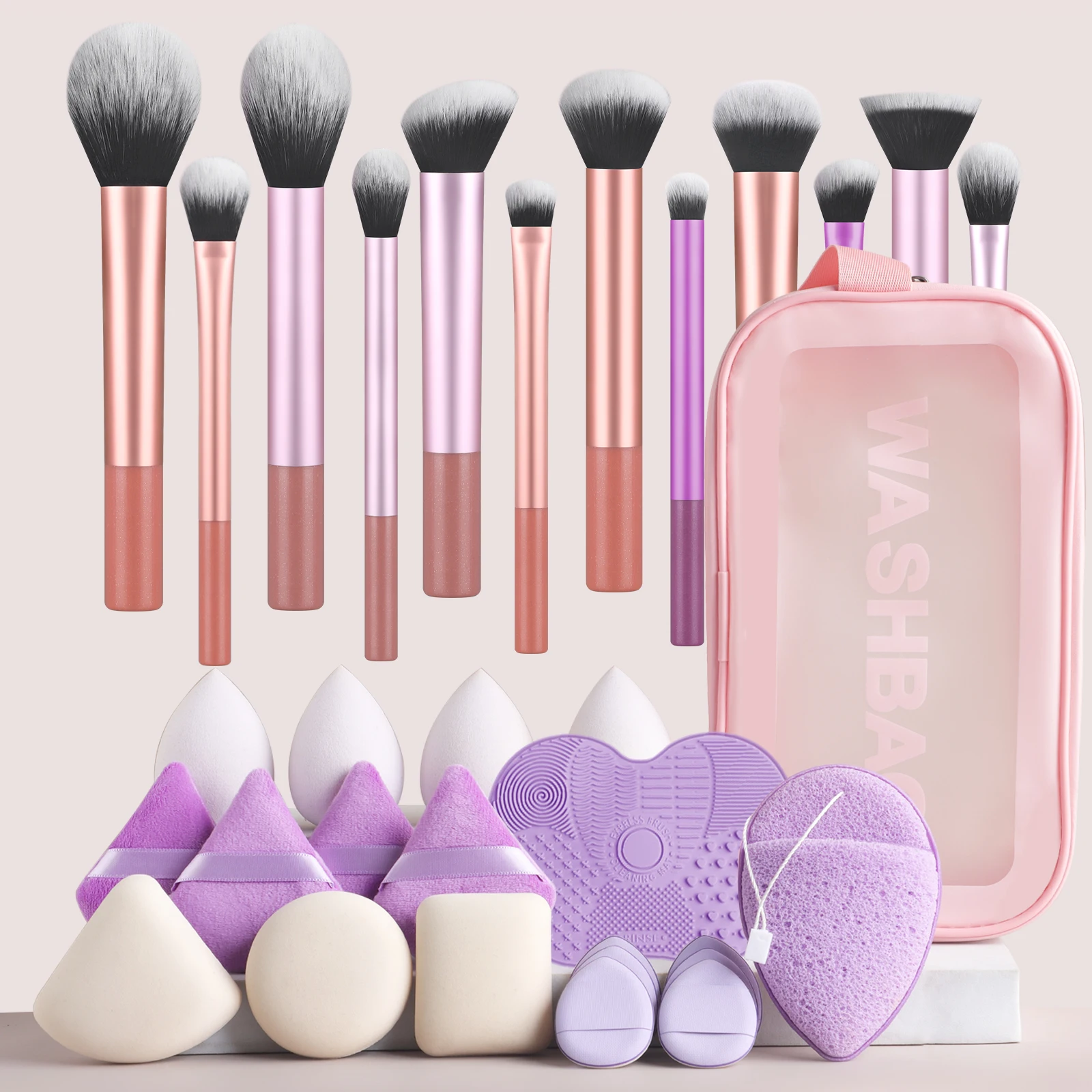 Makeup Brush Sets, 32pcs Plastic Daily Powder puff combination Multifunctional Beauty brushes for Making Up Supply