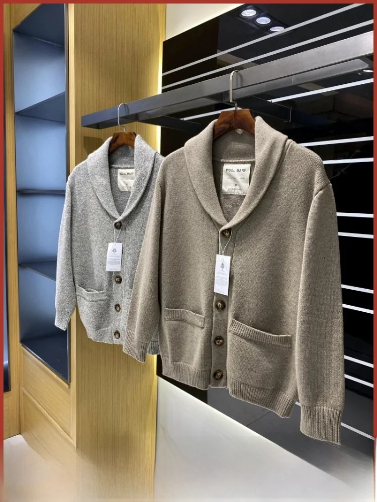 

High-End 00% Merino Wool Men's Knitted Cardigan Thiened Autumn Winter V-Ne Pure Color Faionable Urban Sle Long Sve