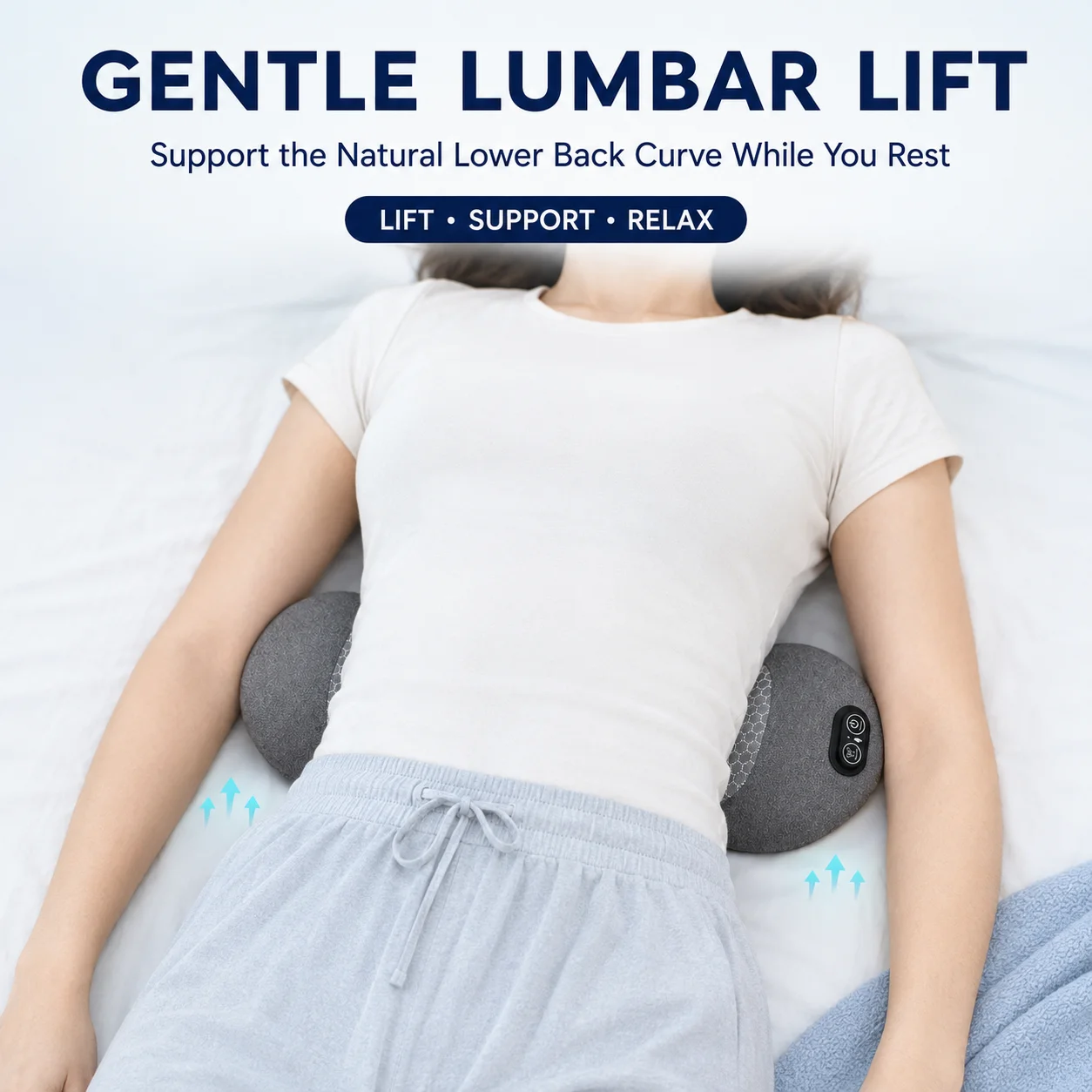 Lower Back Stretcher with Heat & Vibration Lumbar Stretch Support Pillow Curved Waist Support for Home Relaxation