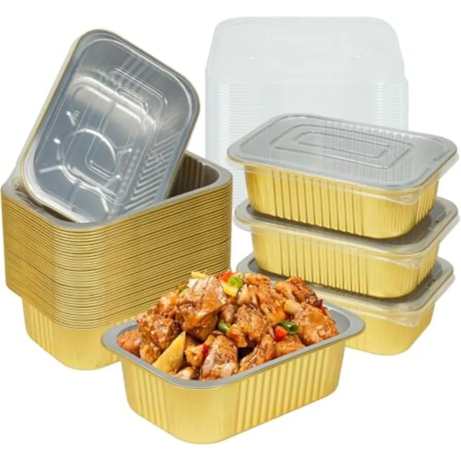 

40 Pack 1.5 LB 7.2×5×1.8 Aluminum Pans with Lids Heavy Duty, 25 oz Aluminum Food Containers Disposable Tin Foil Pans with Lids