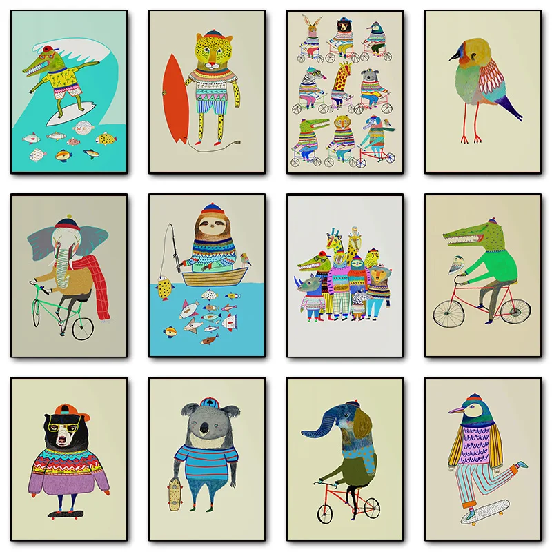 ملصق فني لجدار متزلج الدب ، الكوالا ، التمساح ، البومة ، ركوب الدراجات ، التزلج على الجليد ، الصور ، اللوحة القماشية ، الغرفة ، ديكور المنزل ، هدية #1