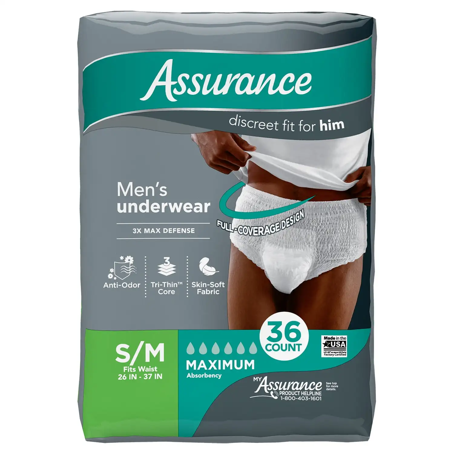 Intimo per incontinenza da uomo, S/M, massima assorbimento (36 pezzi)