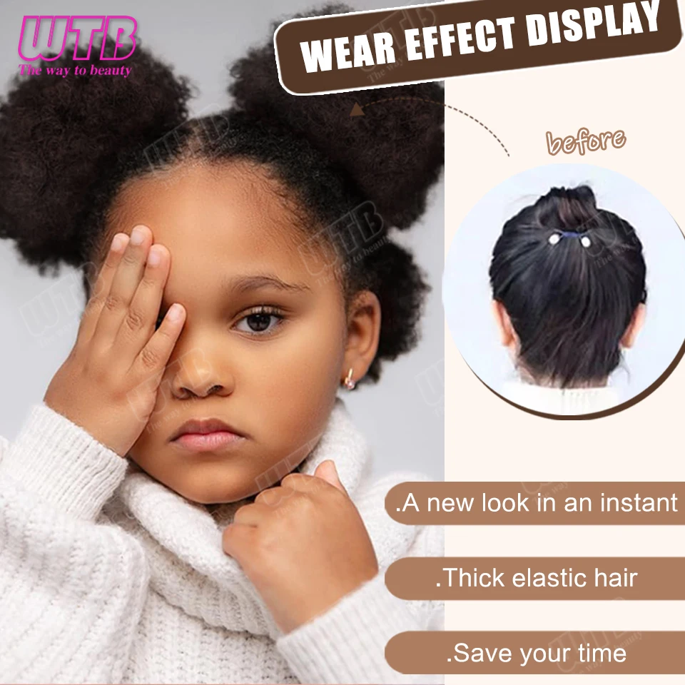 WTB 1PC Synthetic Wig for Children Hair Bun Clip Style Small Curly Hair Bun Suitable for Everyday and Holiday Wear