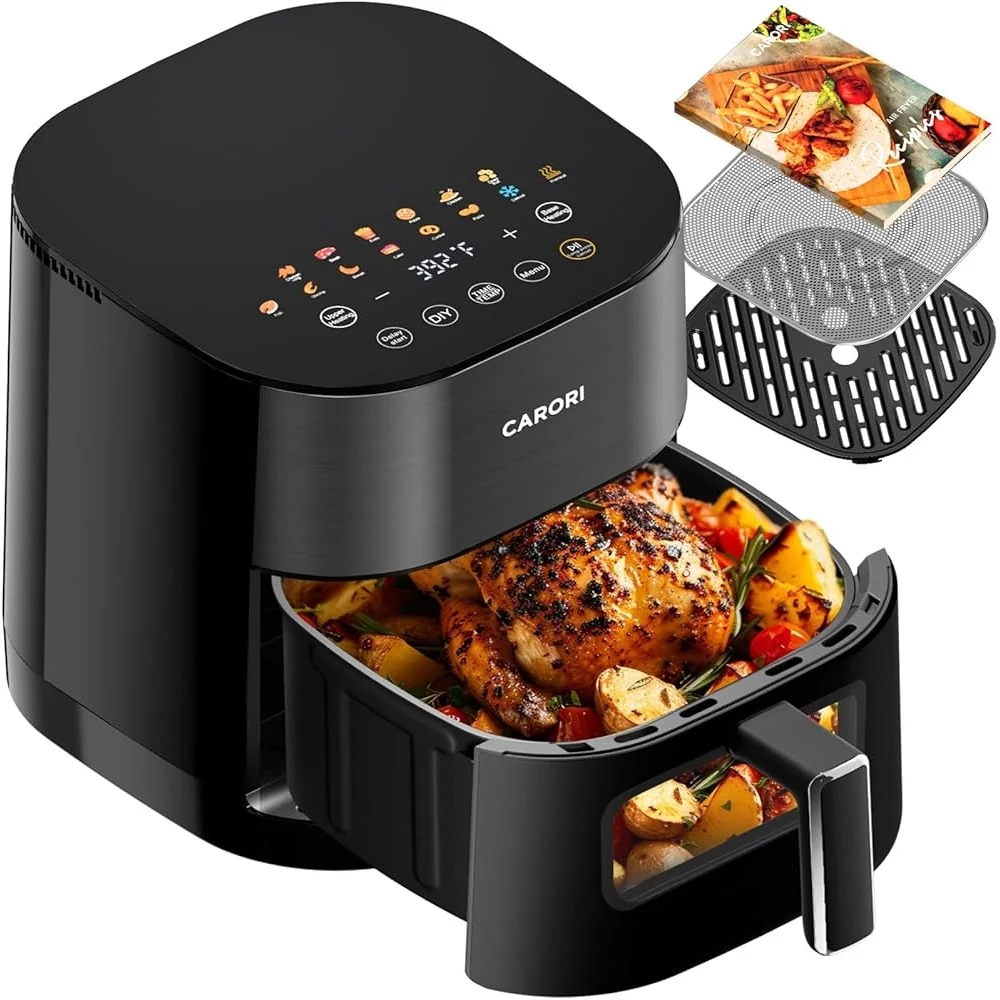 Fritadeira de ar 14 em 1 com janela de visualização Tecnologia de aquecimento duplo 1700W Cozinha rápida 95% Menus predefinidos de óleo Fácil limpeza